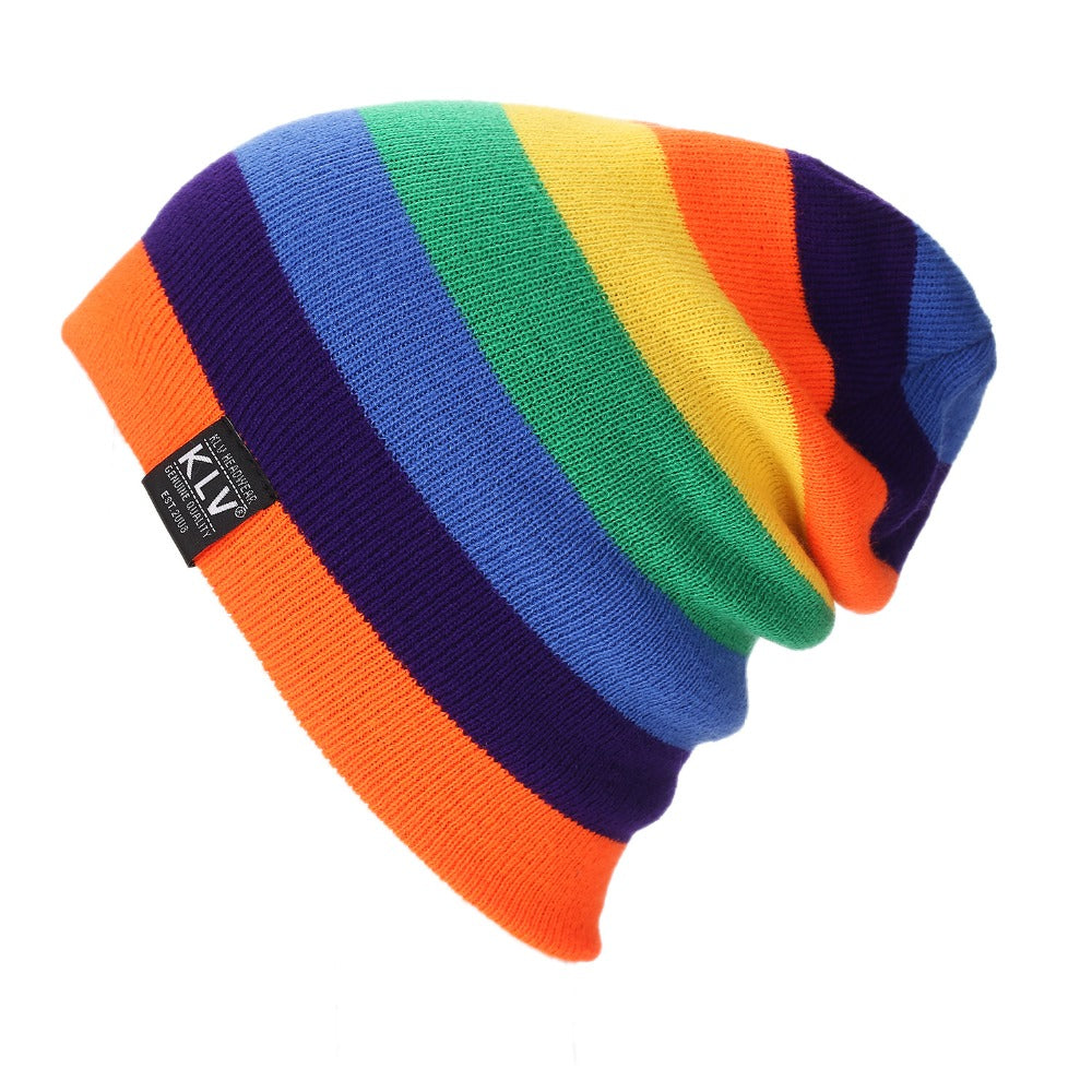 Rainbow Knitted Beanie Hat