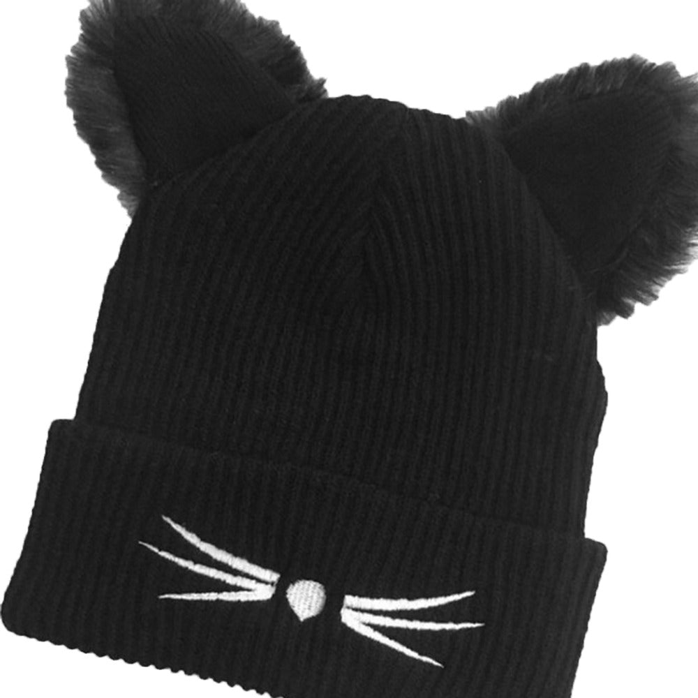 Cat Fur Ear Knitted Beanie