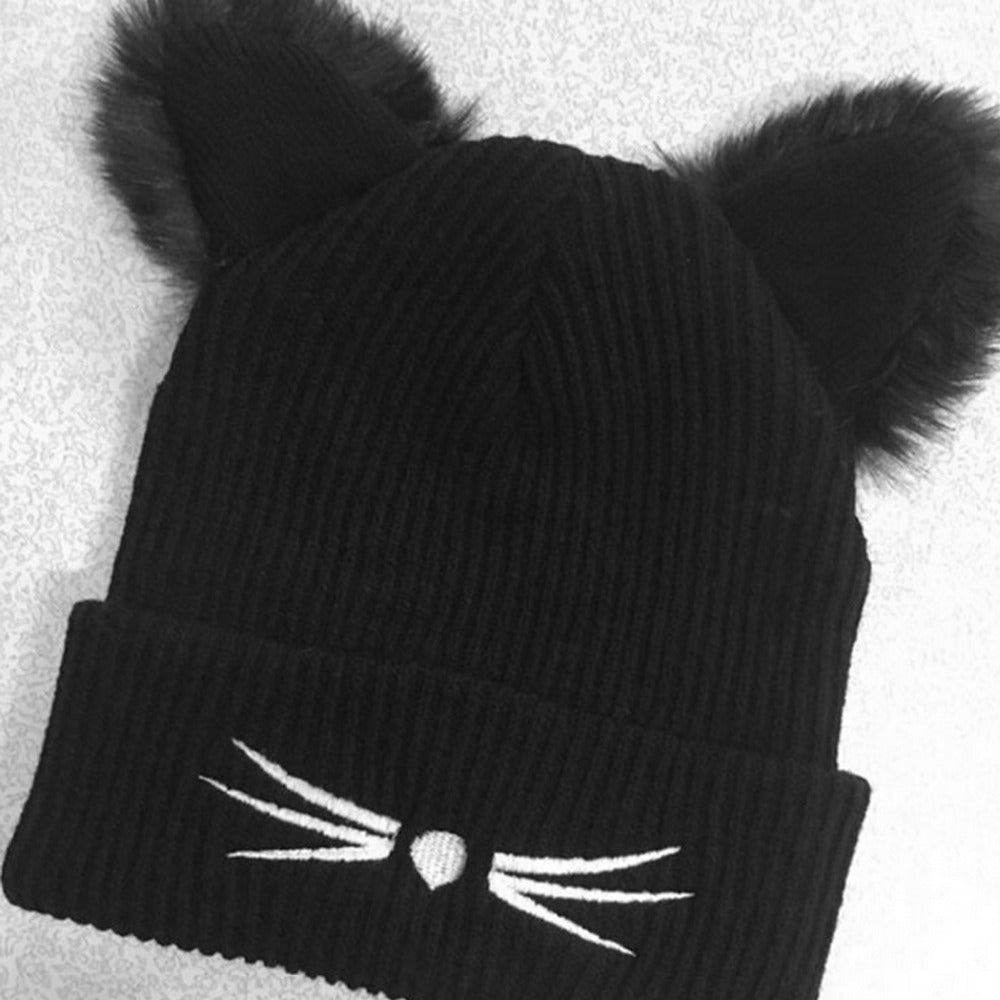 Cat Fur Ear Knitted Beanie