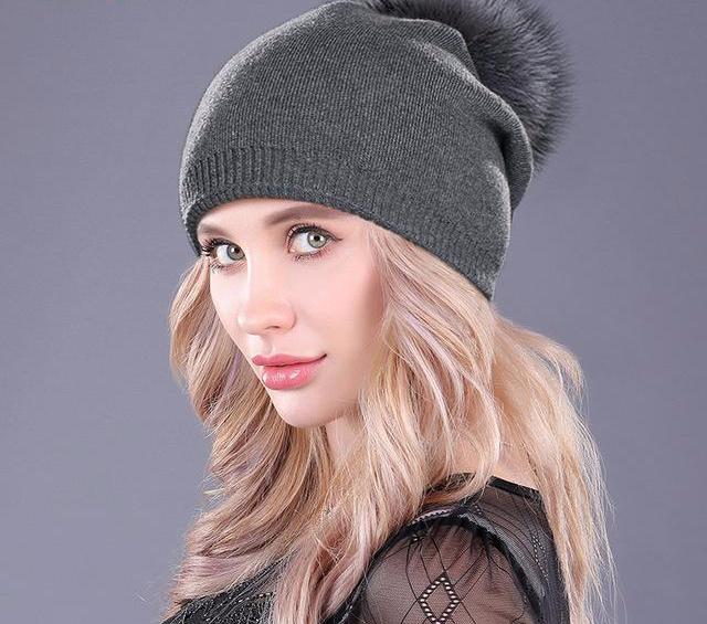 Fur Ball Thick Beanie Hats