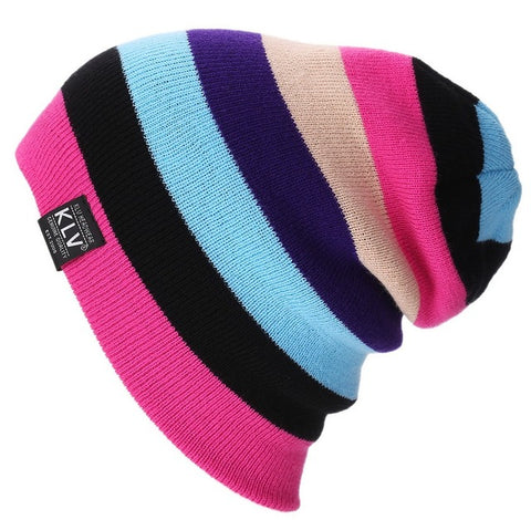 Rainbow Knitted Beanie Hat