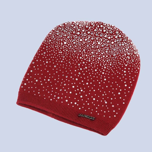 Winter Rhinestones Beanie Hat